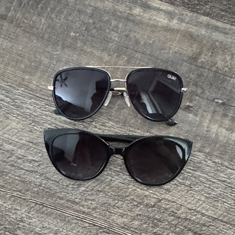 2 PAIRS INCLUDED Quay Australia Black Aviator and Kate Spade Cat Eye Sunglasses